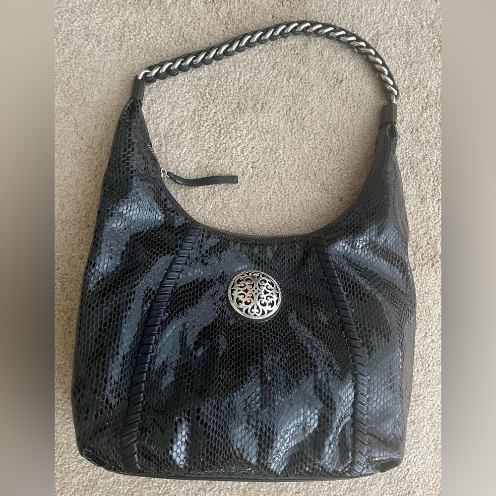 Brighton Snakeskin large Black Hobo shoulder bag